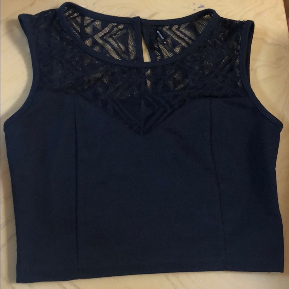 Black crop top with mesh detail